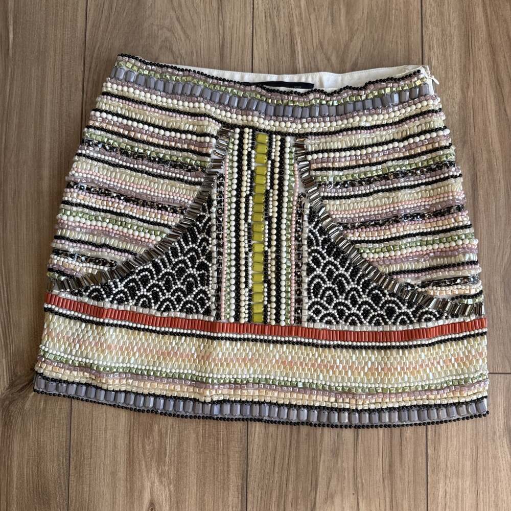 Zara Trafaluc Embellished Mini Skirt XS Beaded Multicolored Boho Festival India